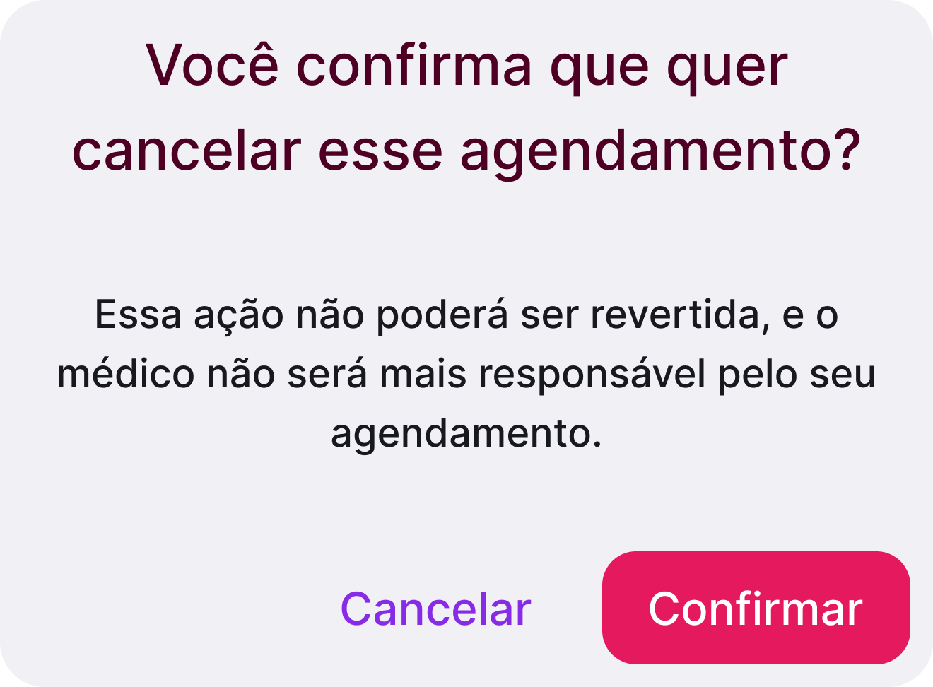 Imagem de um informativo de cancelamento de agendamento dentro do Zip Saúde