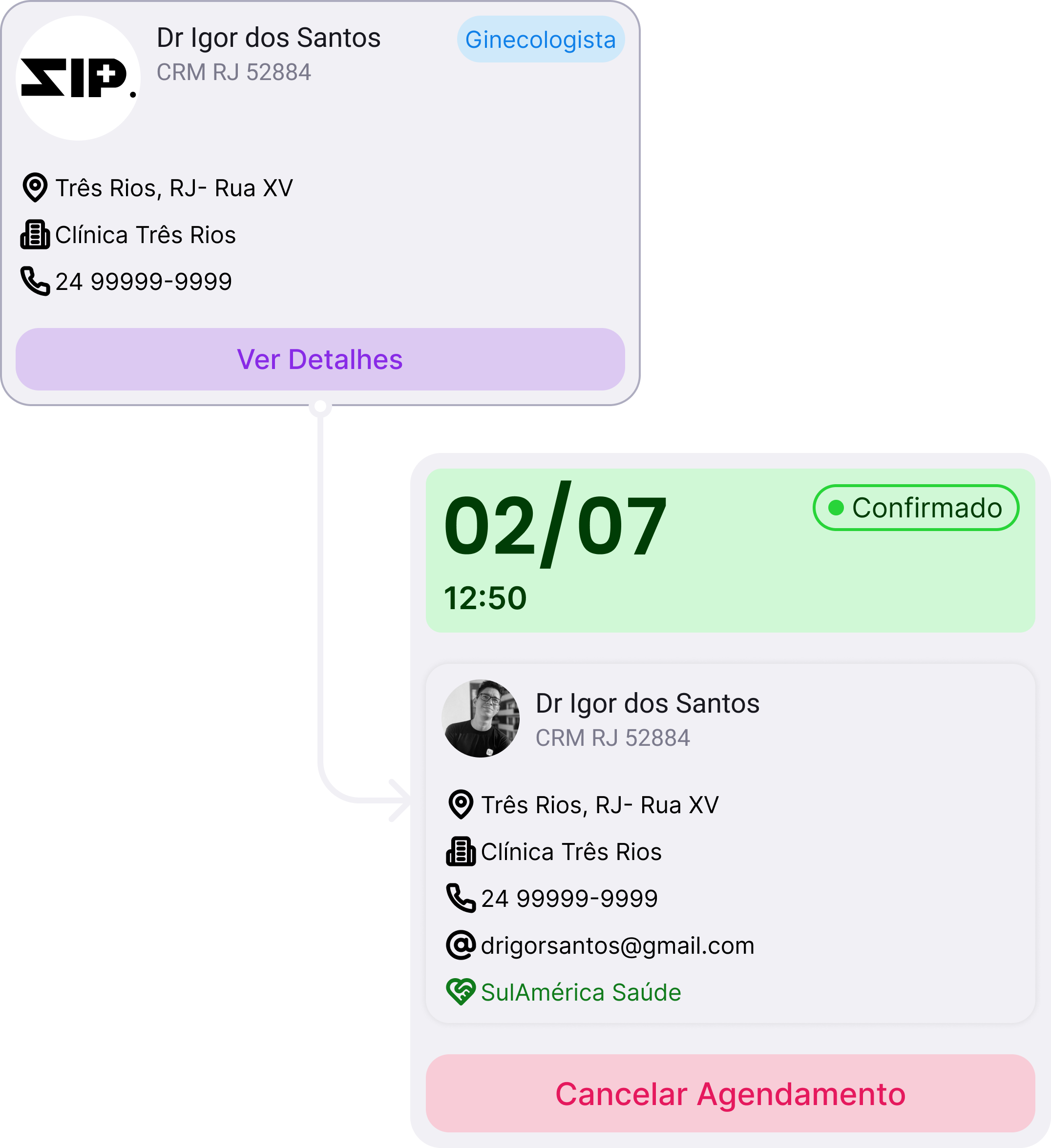 Imagem das informações de um médico dentro do app Zip Saúde